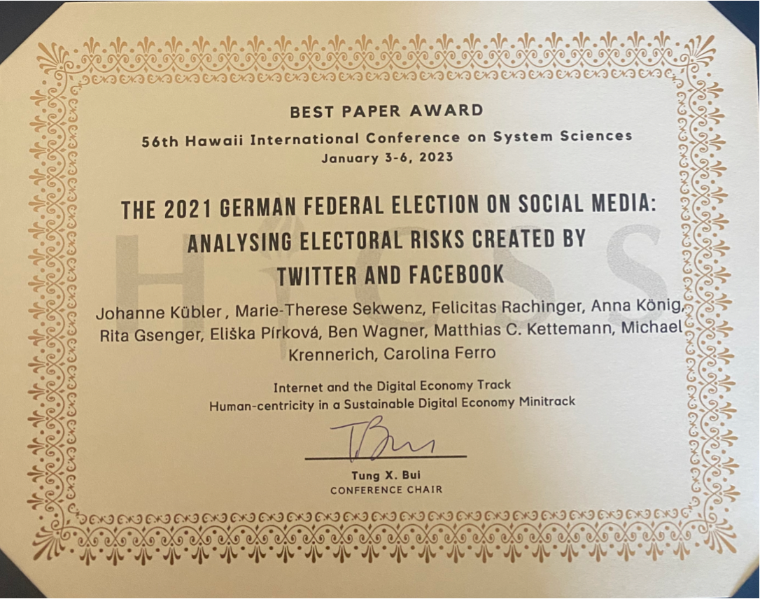 nm Best Paper Award at 56th HICSS Conference (2023)