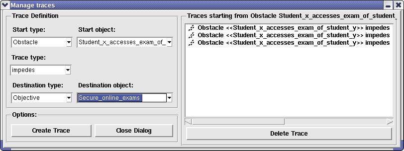 Trace definition dialog